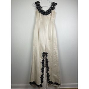 Vintage Fiandaca Dress Evening Gown Cocktail Silk Ivory Flowers Sequins Size S/M